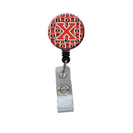 CAROLINES TREASURES Letter x Football Scarlet and Grey Retractable Badge Reel CJ1067-XBR